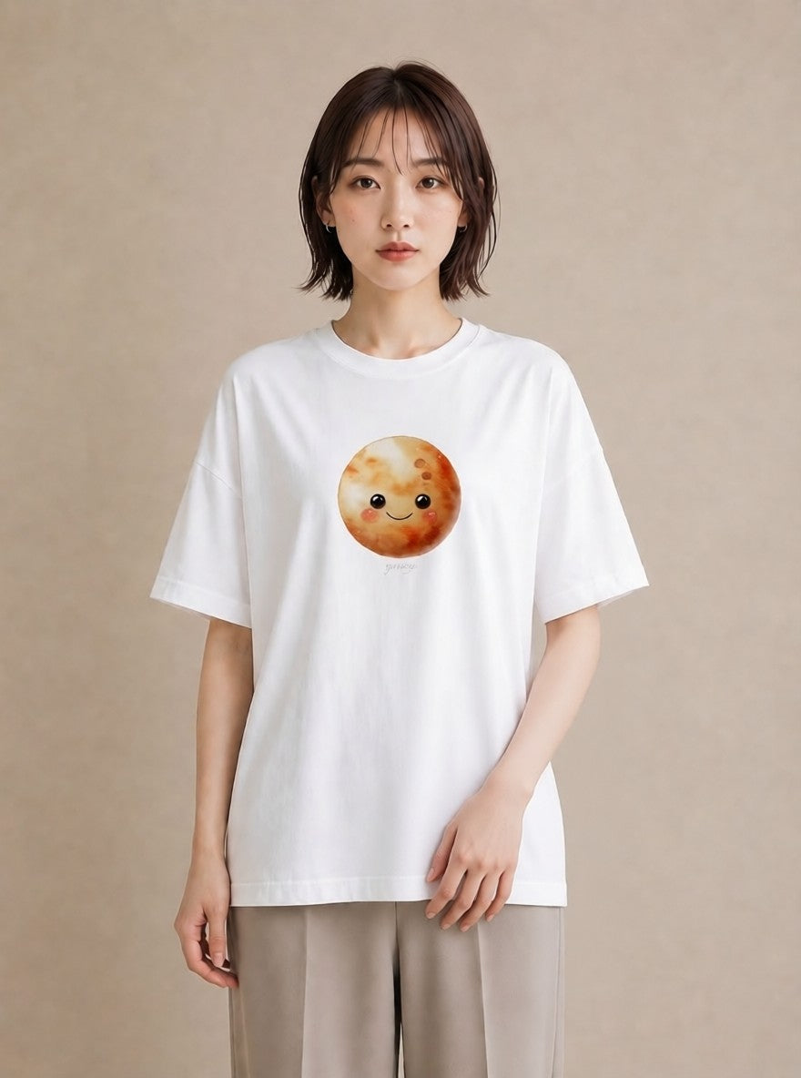 プリントTシャツ レディース 満月 星空 宇宙 イラスト ゆるコーデ 週末コーデ 敬老の日 白T YMAZO