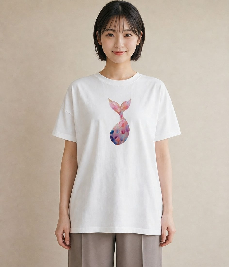 グラフィックTシャツ レディース 人魚 海の生き物 海 イラスト 淡色 夏コーデ 通学 白T YMAZO