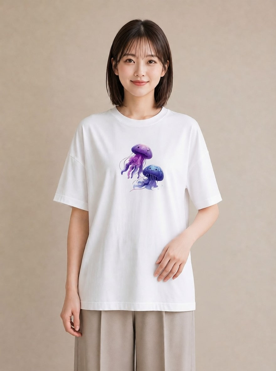 プリントTシャツ レディース くらげ クラゲ 海の生き物 海 イラスト ボタニカル 部屋着 女性向けギフト 白T YMAZO