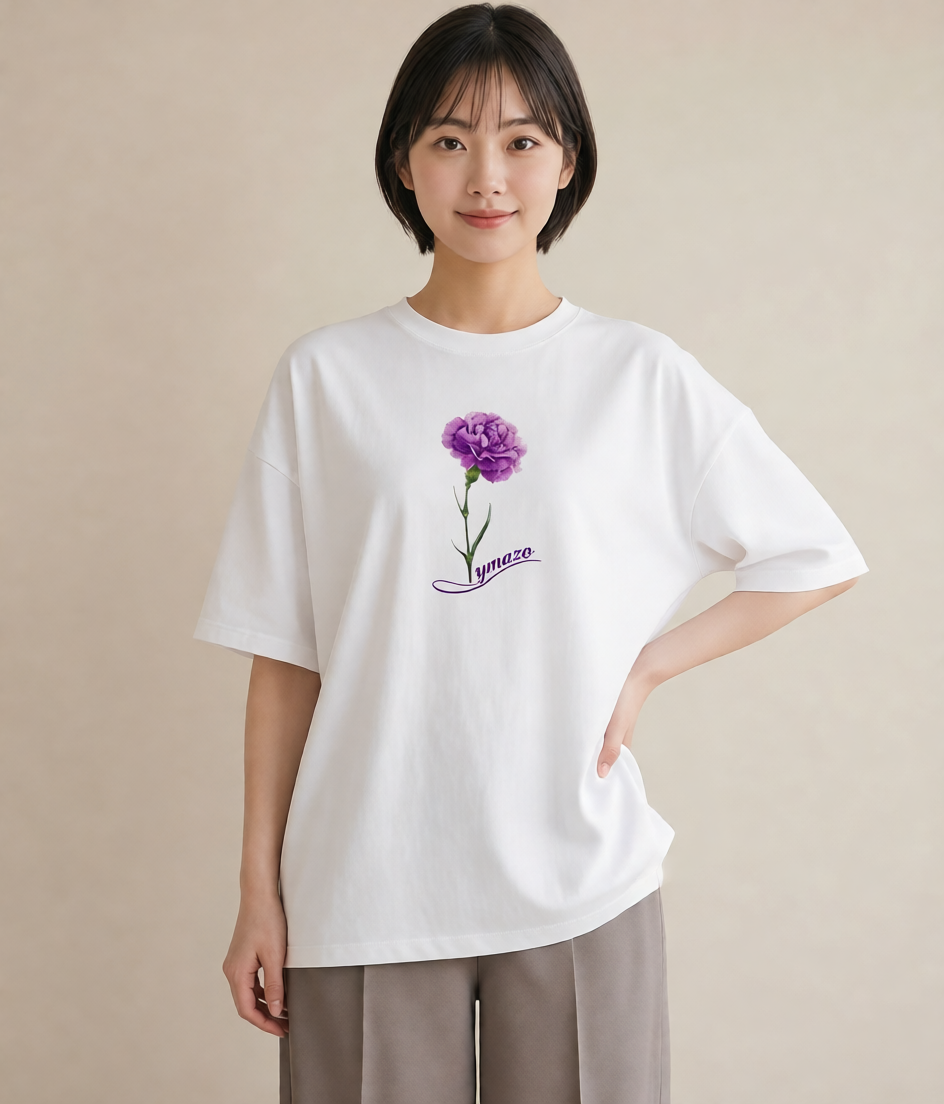 デザインTシャツ レディース スミレ 花 花柄 イラスト ゆるコーデ 休日 ペアコーデ 白T YMAZO