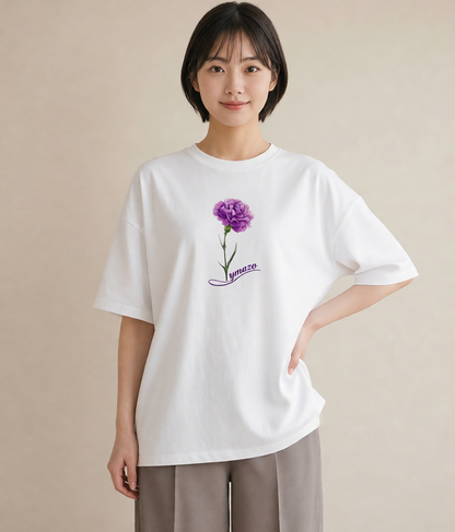 デザインTシャツ レディース スミレ 花 花柄 イラスト ゆるコーデ 休日 ペアコーデ 白T YMAZO