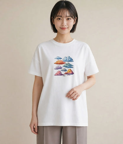 Tシャツ レディース 空 星空 宇宙 イラスト 休日コーデ カフェ巡り 女子会 白T YMAZO