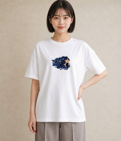 Tシャツ レディース 獅子座 星空 宇宙 イラスト お洒落 帰省 ラフ 白T YMAZO