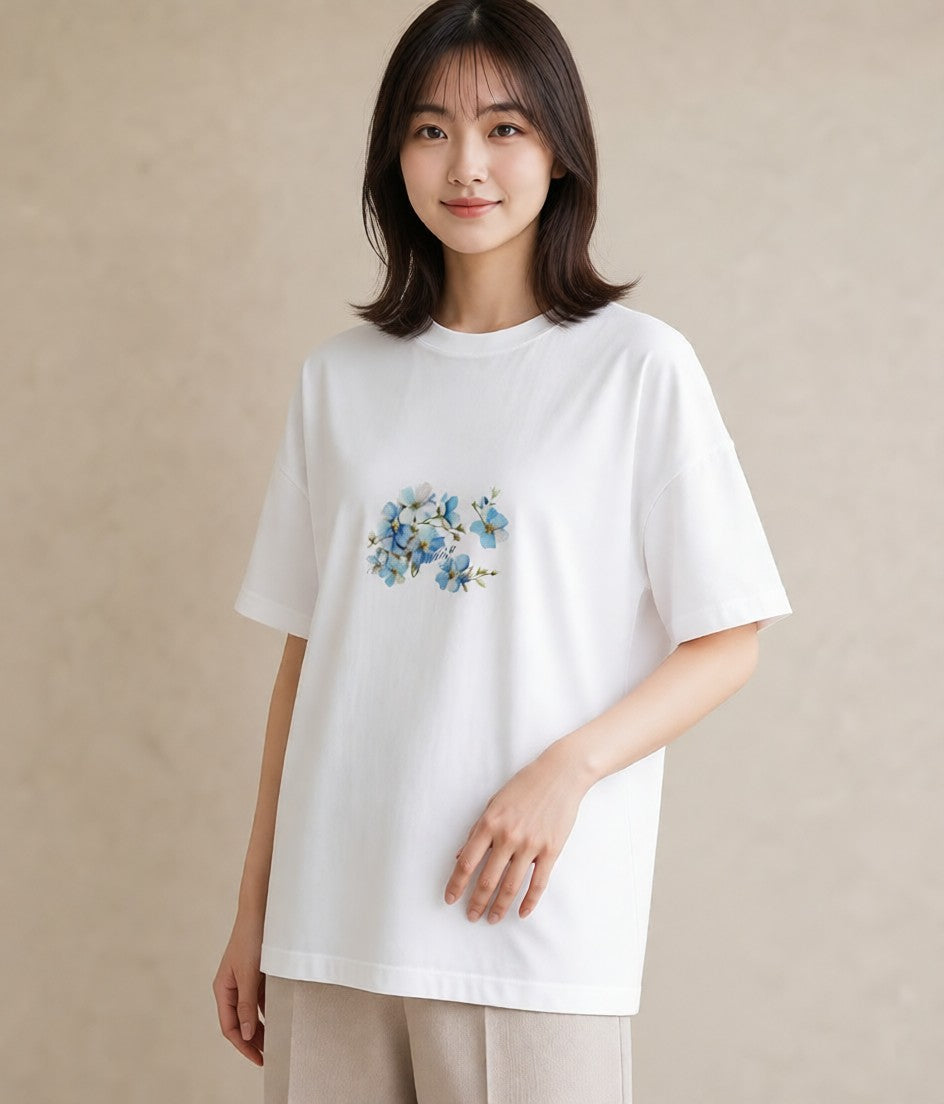 プリントTシャツ レディース あさがお 朝顔 花 花柄 イラスト ミセス 春コーデ 白T