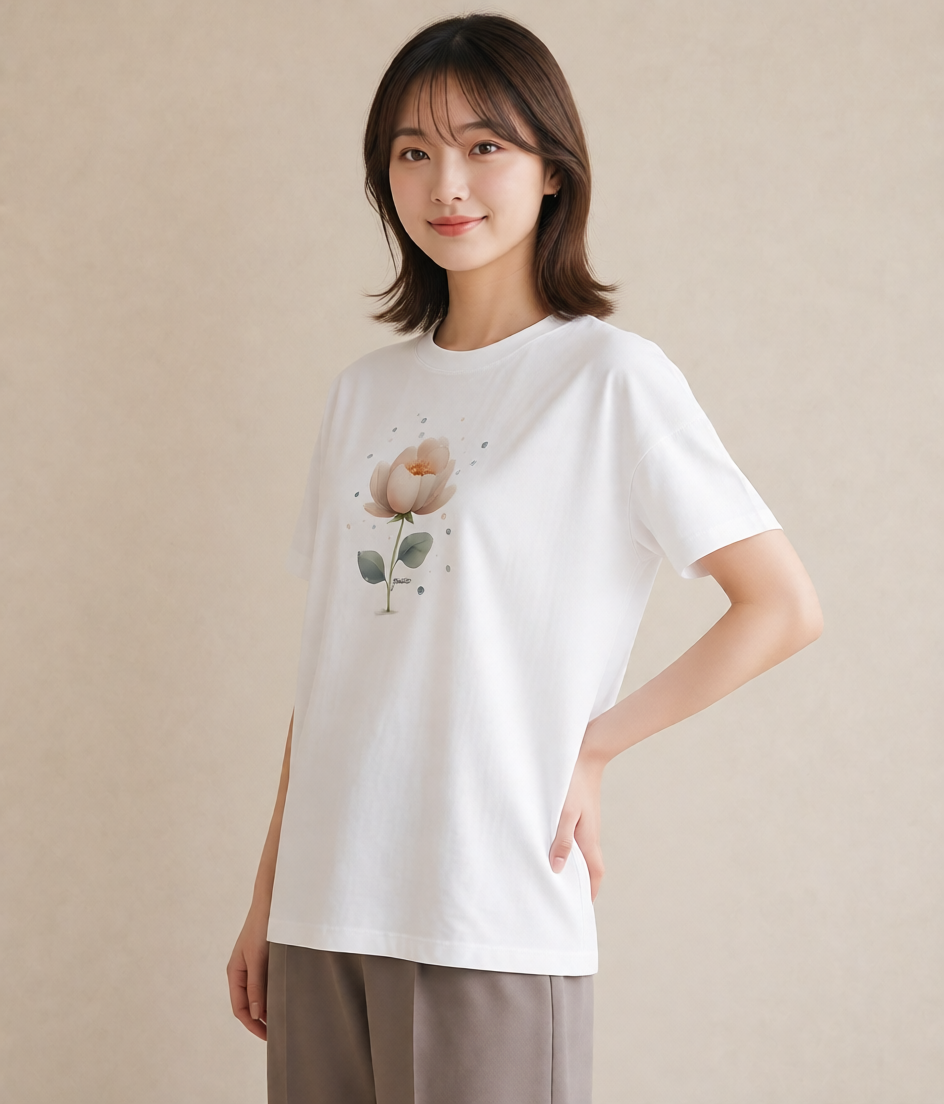 グラフィックTシャツ レディース 牡丹 花 花柄 イラスト フェミニン 親子 20代 白T YMAZO