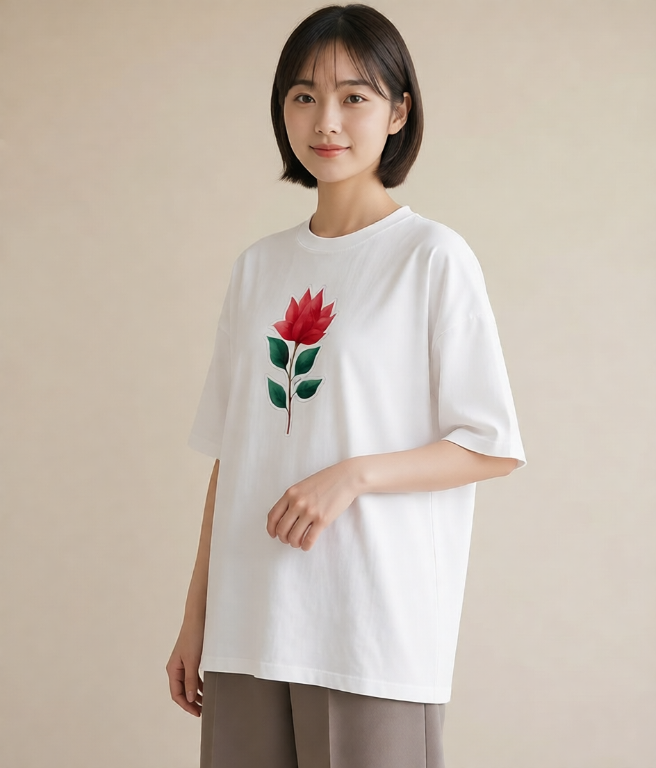 半袖Tシャツ レディース 花 花柄 イラスト ポップ お出かけ 普段着 白T