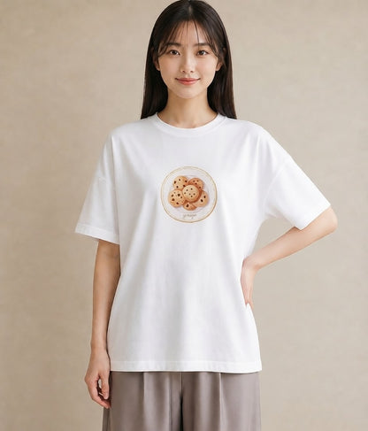 Tシャツ レディース ベーグル 食べ物 フード イラスト カジュアル 帰省 ラフ 白T YMAZO