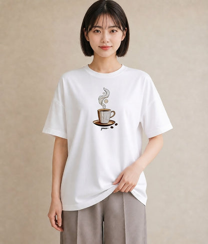 半袖Tシャツ レディース カフェラテ 食べ物 フード イラスト フェミニン ホワイトデー 春服 白T YMAZO