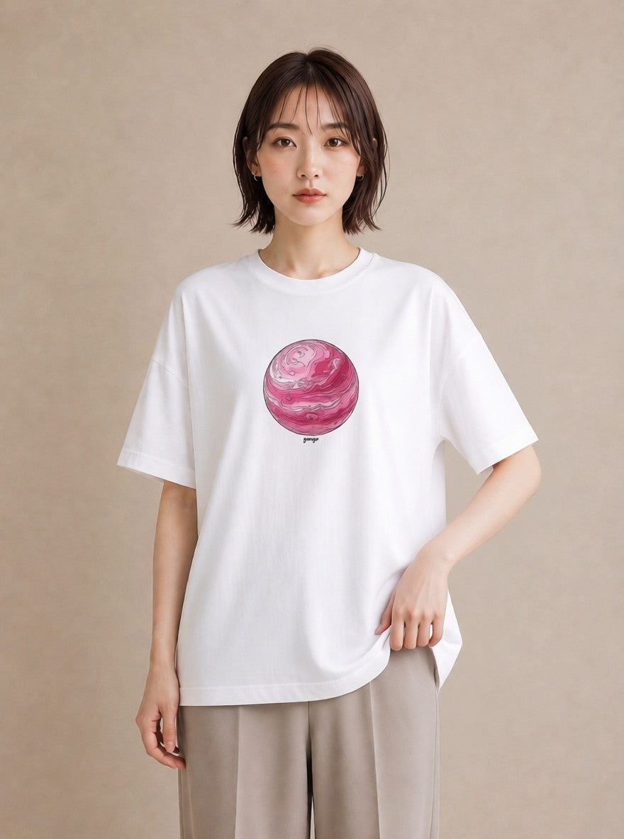 グラフィックTシャツ レディース 地球 星空 宇宙 イラスト シンプル 散歩 お出かけ 白T YMAZO