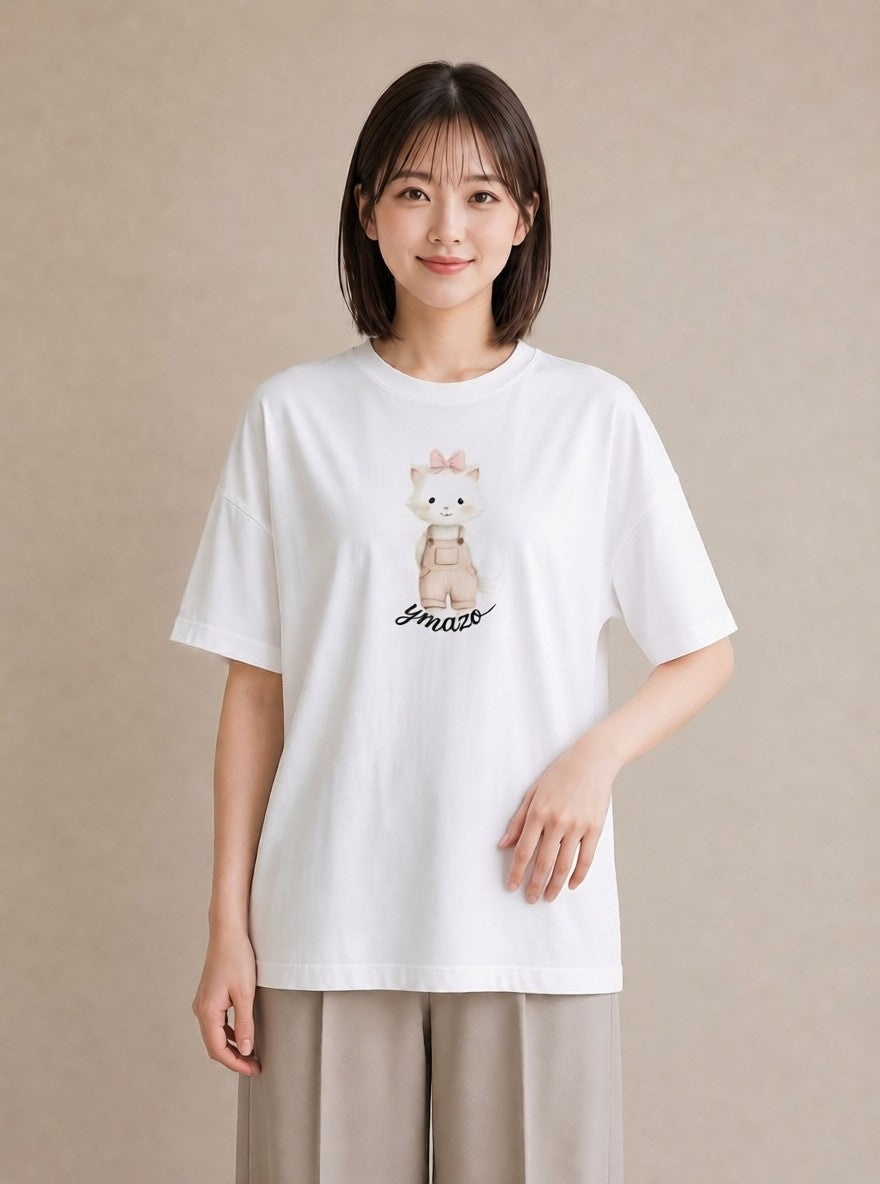 Tシャツ レディース ラグドール 猫 ねこ イラスト モード 夏コーデ 通学 白T YMAZO