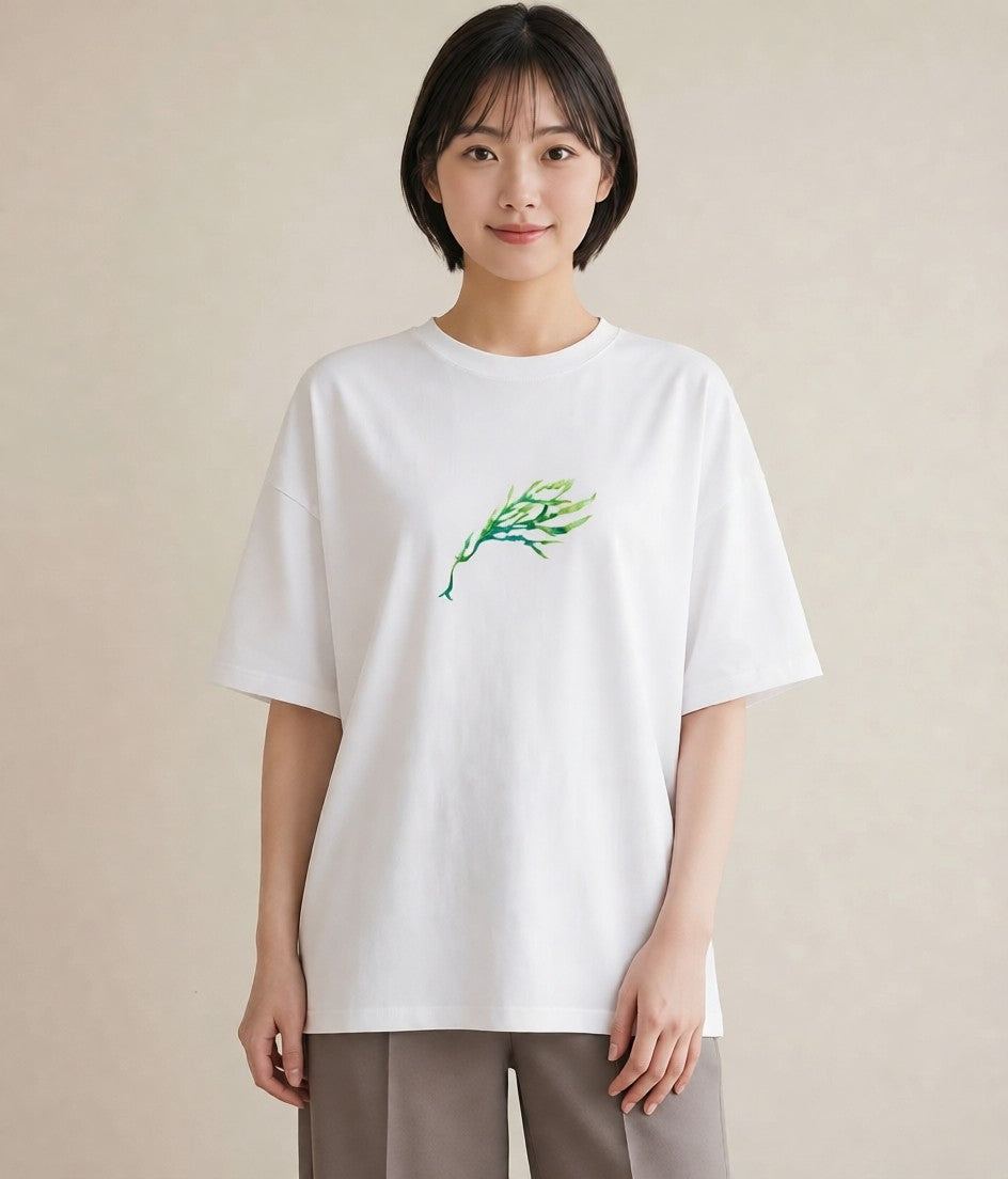 プリントTシャツ レディース 葉っぱ 植物 ボタニカル イラスト ラフカジュアル 普段着 週末コーデ 白T YMAZO