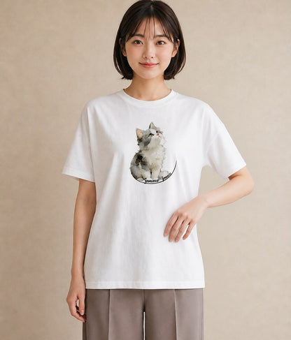 Tシャツ レディース 猫 ねこ イラスト ポップ 公園 ママ 白T YMAZO