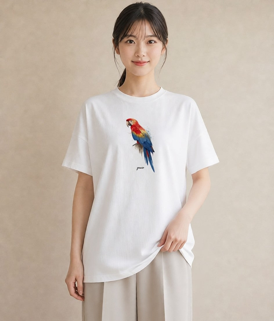 グラフィックTシャツ レディース コザクラインコ ペット 動物 イラスト ミニマル 帰省 ラフ 白T YMAZO