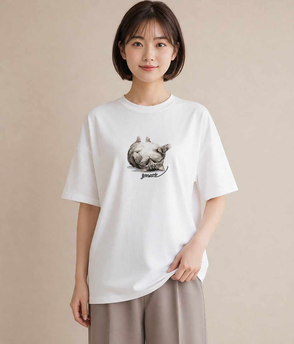 半袖Tシャツ レディース 愛猫 猫 ねこ イラスト カジュアル ミセス 春コーデ 白T YMAZO