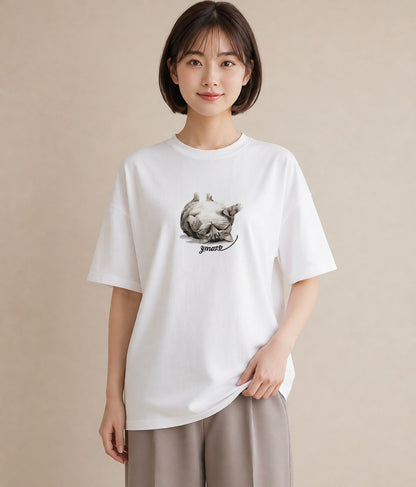 半袖Tシャツ レディース 愛猫 猫 ねこ イラスト カジュアル ミセス 春コーデ 白T YMAZO