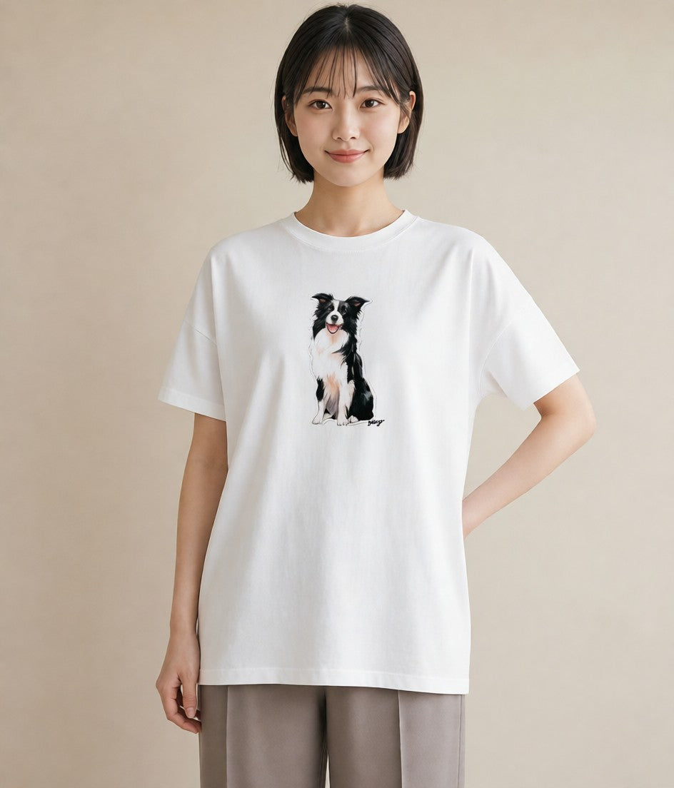 プリントTシャツ レディース ボーダーコリー 犬 いぬ イラスト シンプル 女性向けギフト 散歩 白T YMAZO