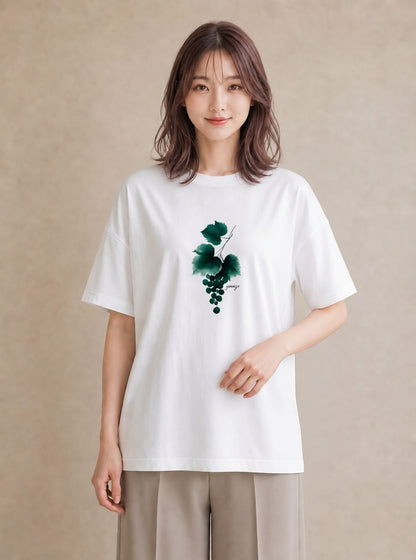 プリントTシャツ レディース つる 植物 ボタニカル イラスト 淡色 海 カフェ巡り 白T YMAZO