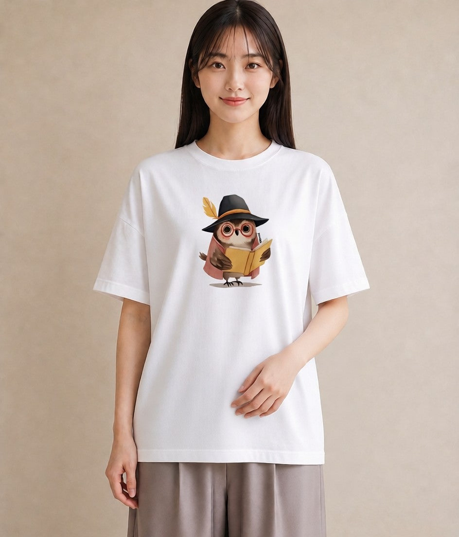 半袖Tシャツ レディース フクロウ 動物 アニマル イラスト 手描き風 クリスマス 旅行 白T YMAZO