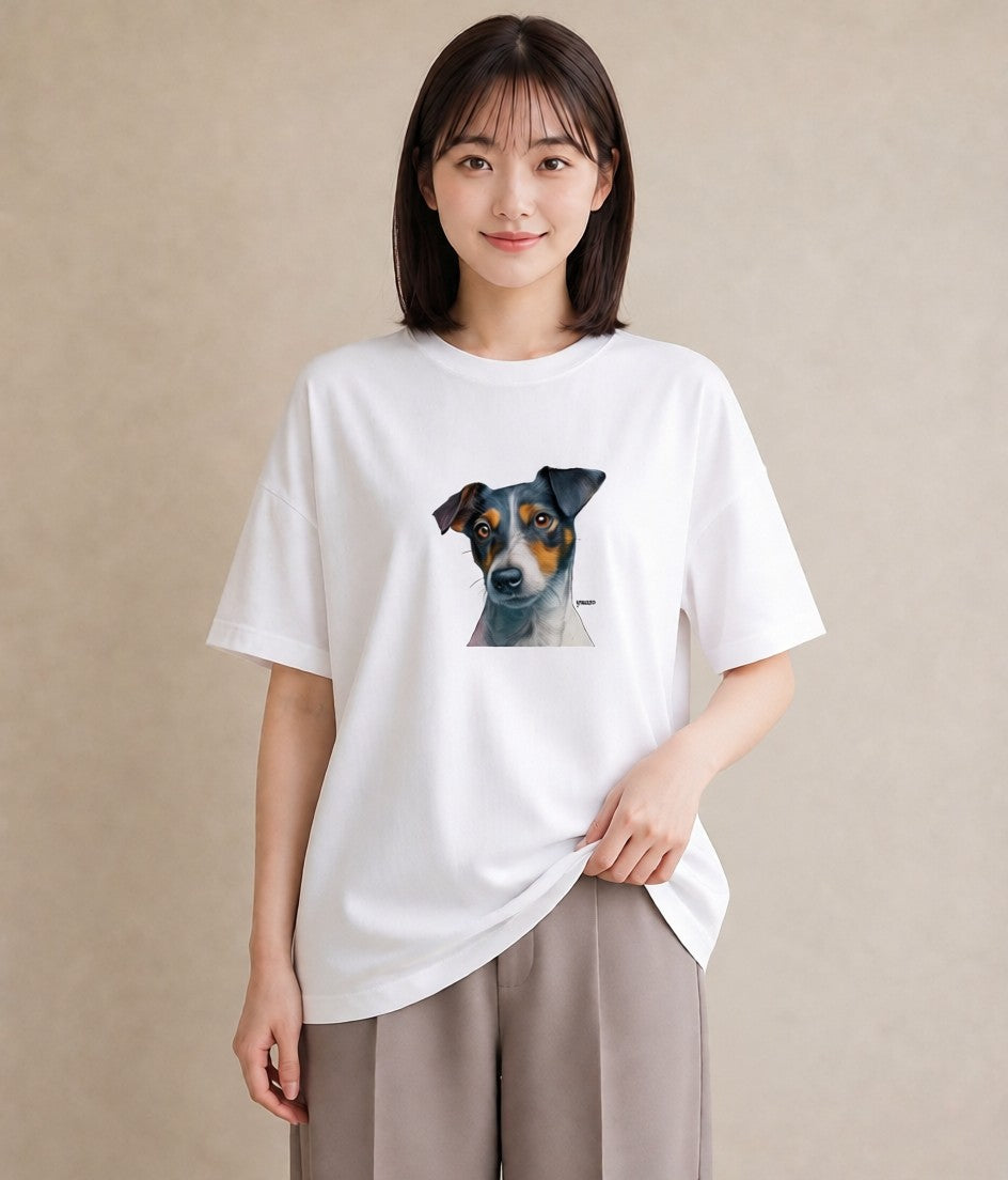 Tシャツ レディース ジャックラッセルテリア 犬 いぬ イラスト ニュアンス 綿100 デート 白T YMAZO