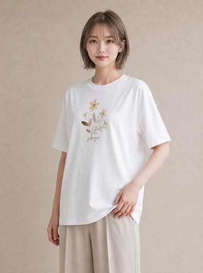 デザインTシャツ レディース ミモザ 花 花柄 イラスト 休日コーデ 春コーデ 姉妹 白T