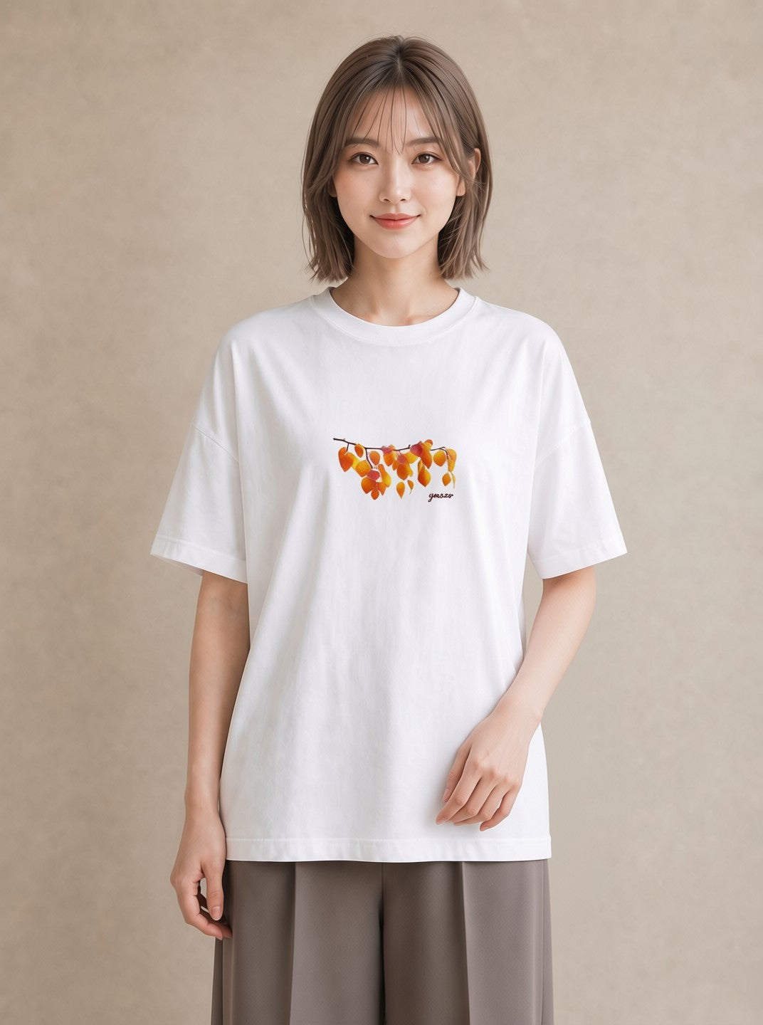 プリントTシャツ レディース 落ち葉 植物 ボタニカル イラスト 普段使い 母娘コーデ 自分用 白T YMAZO