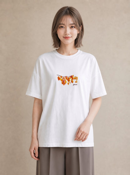 プリントTシャツ レディース 落ち葉 植物 ボタニカル イラスト 普段使い 母娘コーデ 自分用 白T YMAZO