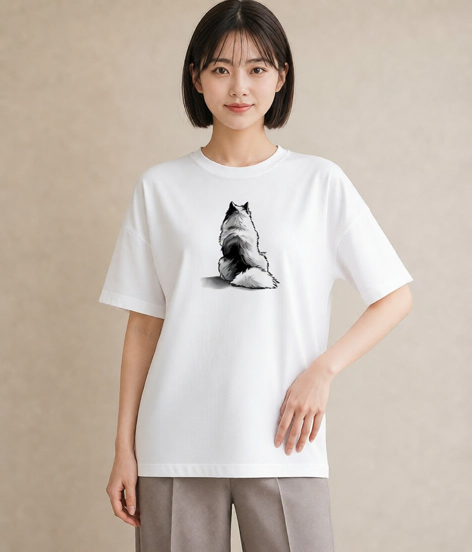 グラフィックTシャツ レディース サモエド 犬 いぬ イラスト 線画 カジュアルコーデ 買い物 白T YMAZO