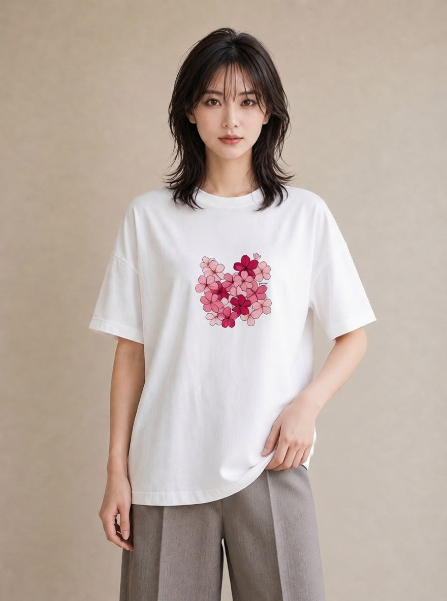 半袖Tシャツ レディース さくら 桜 サクラ 花 花柄 イラスト ラフ 20代 カジュアルコーデ 白T YMAZO