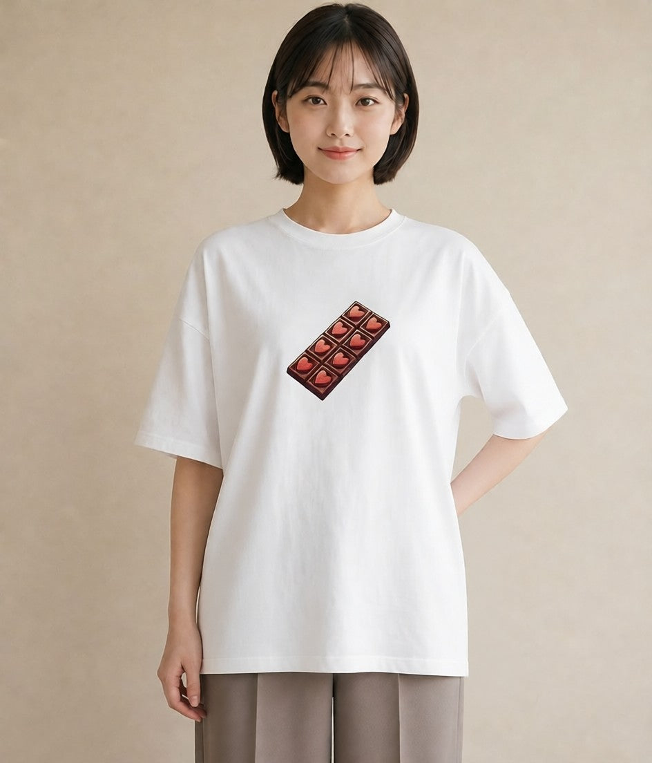 半袖Tシャツ レディース チョコ 食べ物 フード イラスト きれいめ 秋コーデ おしゃれギフト 白T YMAZO