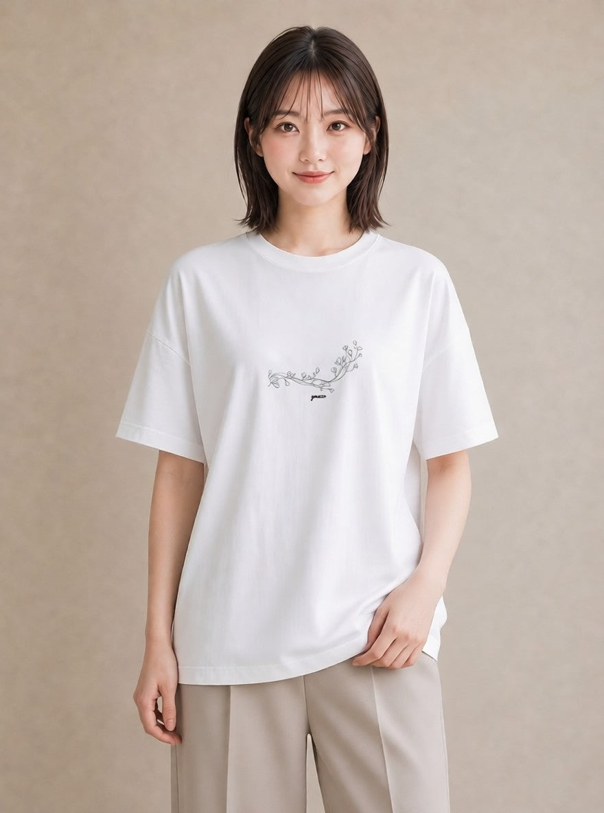 半袖Tシャツ レディース さくら 桜 桜の枝 イラスト 個性的 ビーチ デイリーウェア 白T YMAZO