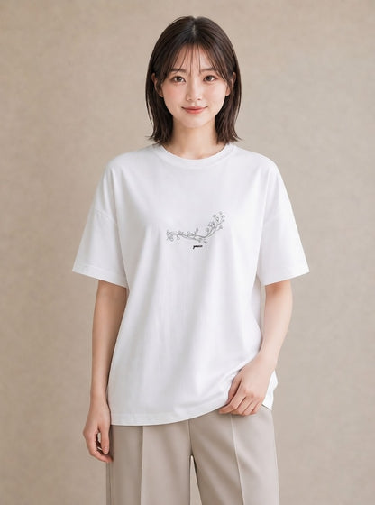 半袖Tシャツ レディース さくら 桜 桜の枝 イラスト 個性的 ビーチ デイリーウェア 白T YMAZO