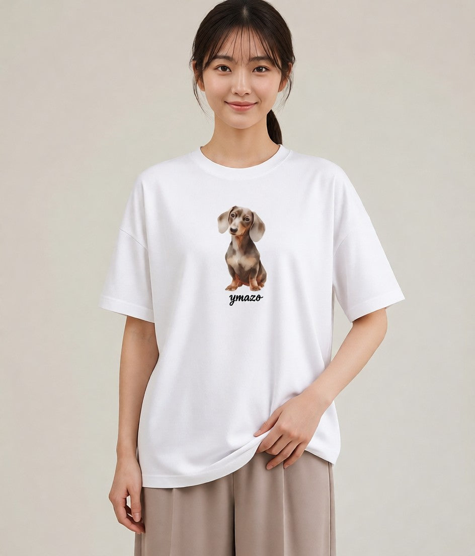 プリントTシャツ レディース ミニチュアダックスフンド 犬 いぬ イラスト ポップ 夏コーデ 通学 白T YMAZO