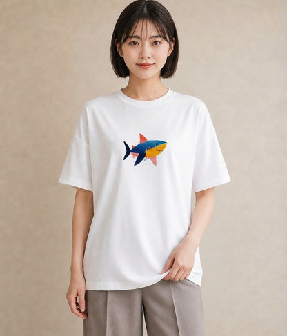 グラフィックTシャツ レディース サメ 海の生き物 海 イラスト カジュアル 旅行 母娘コーデ 白T YMAZO