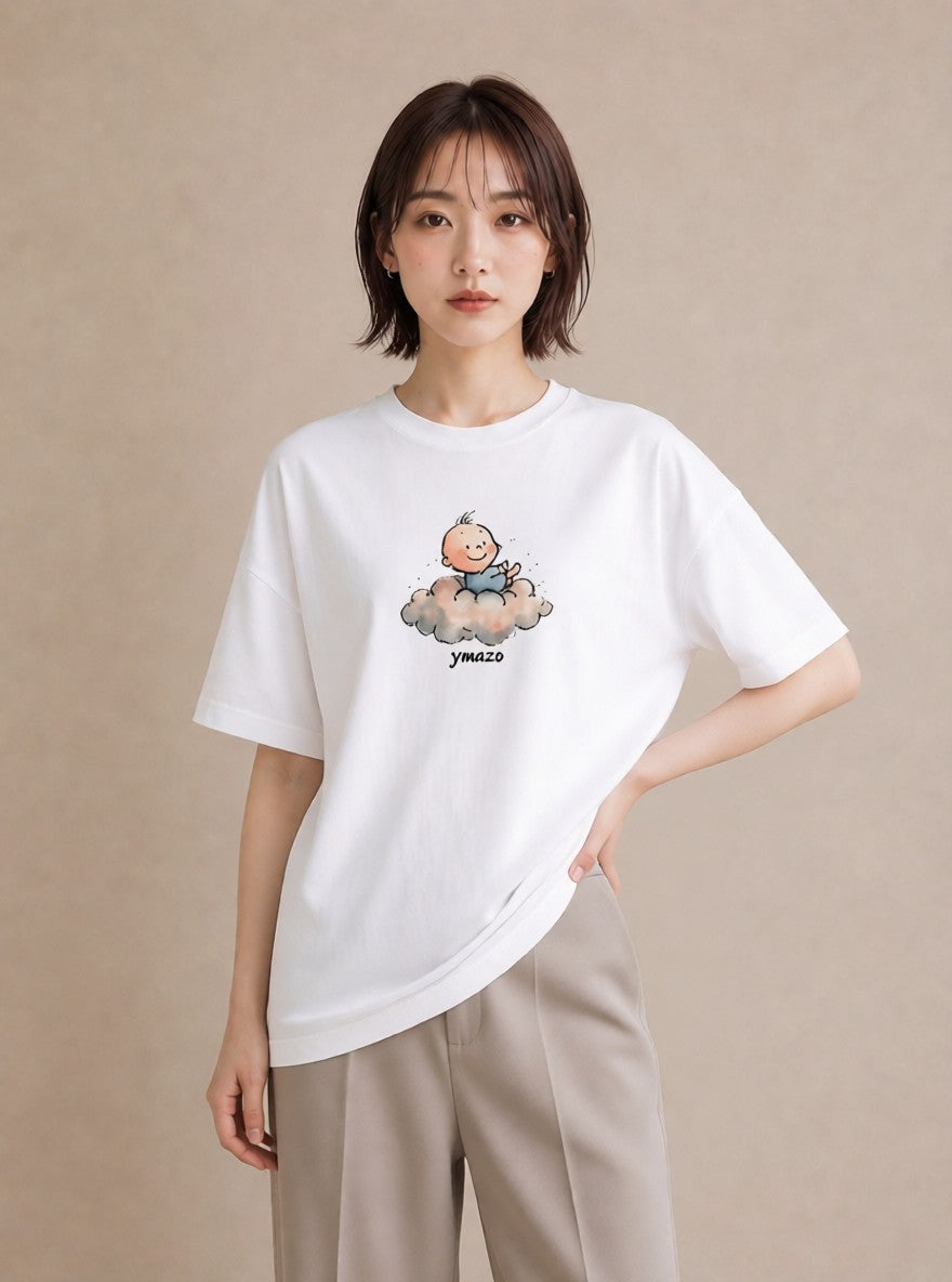 デザインTシャツ レディース 雲 星空 宇宙 イラスト 個性的 旅行用 海 白T YMAZO
