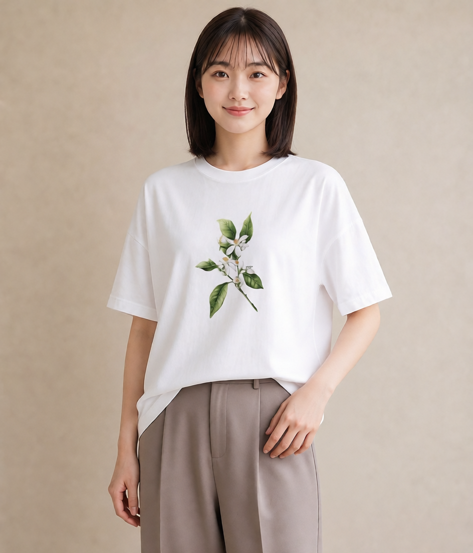 Tシャツ レディース 金木犀 花 花柄 イラスト カジュアル 女性向けギフト 散歩 白T YMAZO