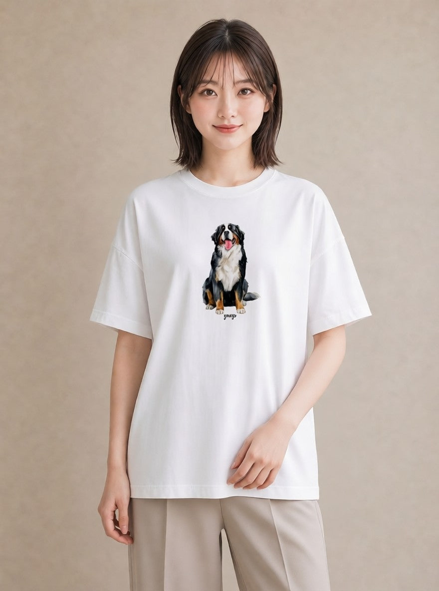 デザインTシャツ レディース バーニーズマウンテンドッグ 犬 いぬ イラスト 可愛い 姉妹 送別ギフト 白T YMAZO