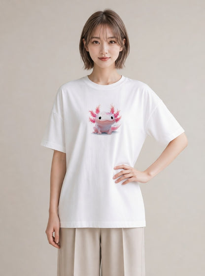 グラフィックTシャツ レディース ウーパールーパー ペット 動物 イラスト アート風 親子 20代 白T YMAZO