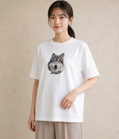 プリントTシャツ レディース シベリアンハスキー 犬 いぬ イラスト 北欧風 綿100 デート 白T YMAZO