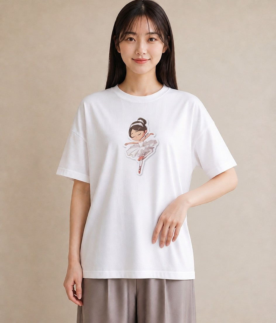 プリントTシャツ レディース バレエシューズ バレエ トウシューズ ナチュラル アンティーク イラスト 水彩風 敬老の日 ホワイトデー 白T YMAZO