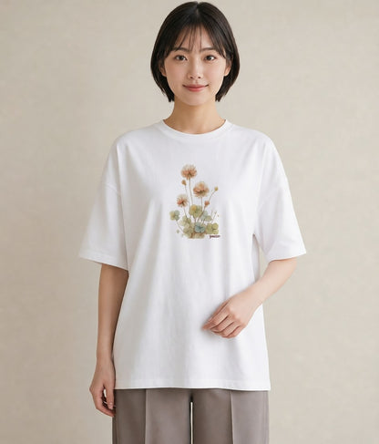 デザインTシャツ レディース たんぽぽ 花 花柄 イラスト 抜け感 ママ カフェ服 白T YMAZO