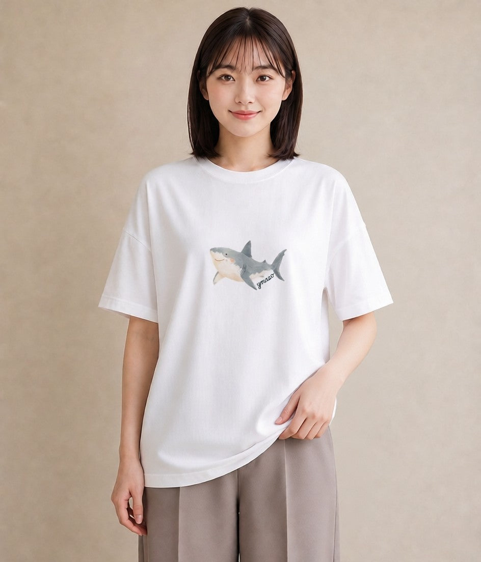 プリントTシャツ レディース ジンベエザメ 海の生き物 海 イラスト お洒落 20代 カジュアルコーデ 白T YMAZO