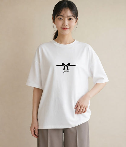 デザインTシャツ レディース リボン ボウ りぼん イラスト モード ミセス 春コーデ 白T YMAZO