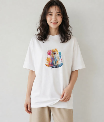 デザインTシャツ レディース ポメラニアン ポメ 犬 いぬ イラスト アート風 友達ギフト 部屋着 白T YMAZO