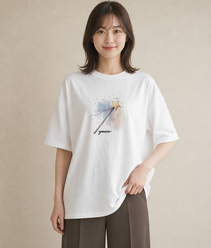 Tシャツ レディース 流れ星 星空 宇宙 イラスト ラフ デイリーウェア 休日 白T YMAZO