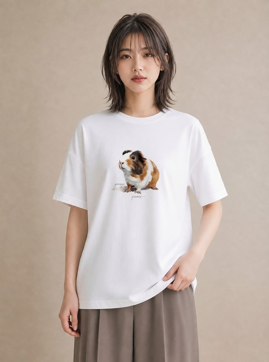 半袖Tシャツ レディース キンクマハムスター ペット 動物 イラスト きれいめカジュアル カフェ巡り 女子会 白T YMAZO