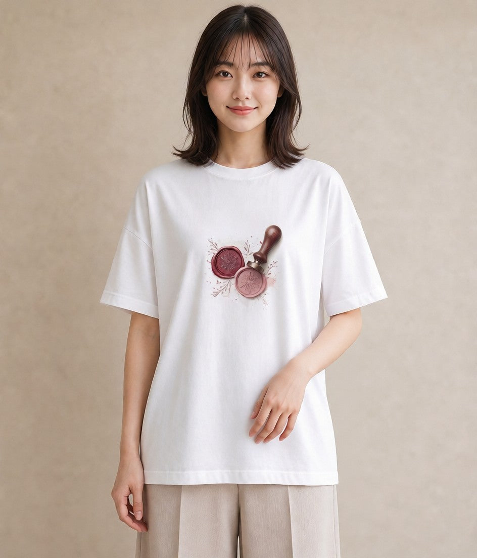 プリントTシャツ レディース 封蝋 手紙 アンティーク ナチュラル イラスト 水彩風 海 カフェ巡り 白T YMAZO