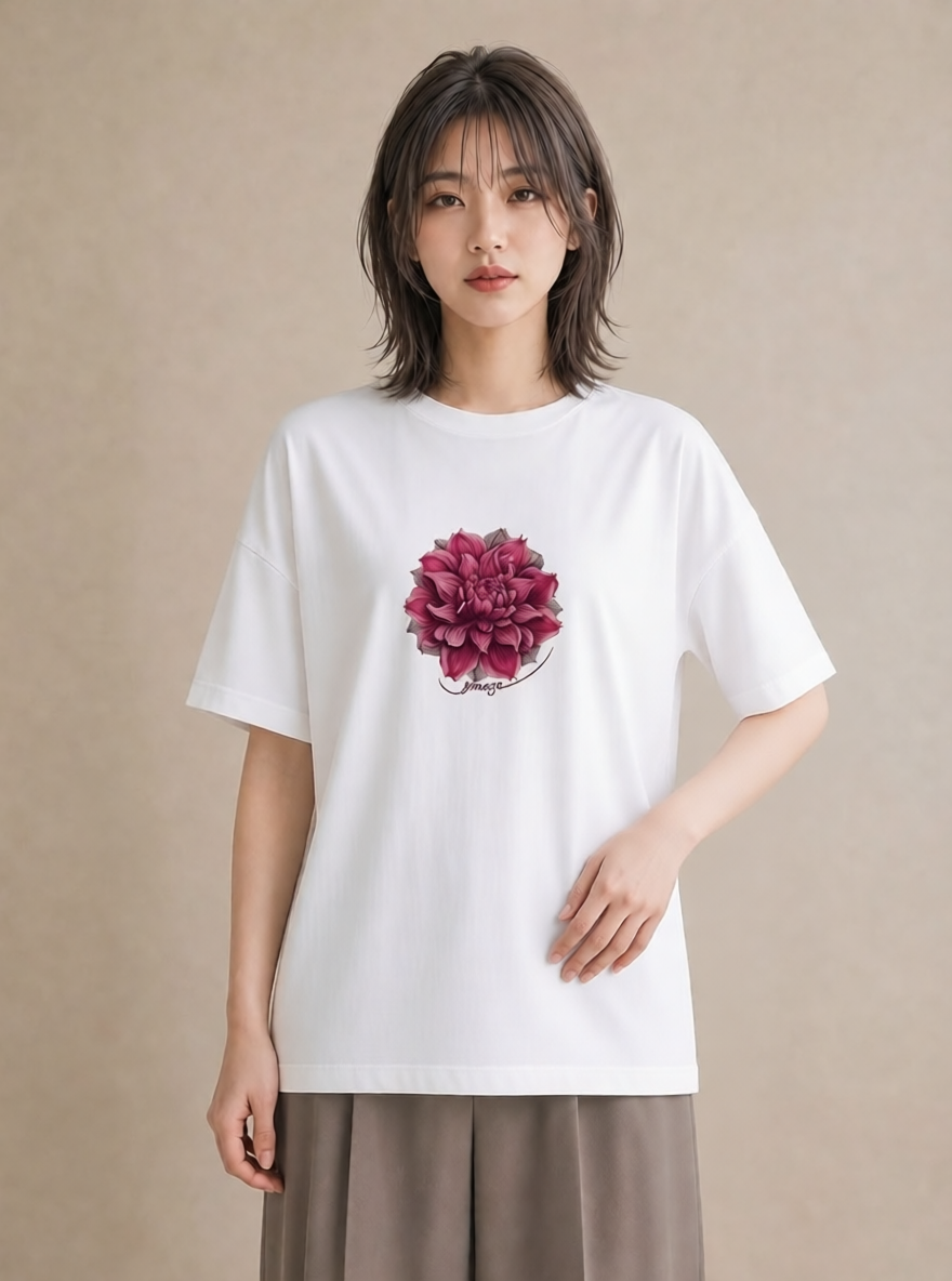 デザインTシャツ レディース チューリップ 花 花柄 イラスト ゆるコーデ カフェ服 クリスマス 白T