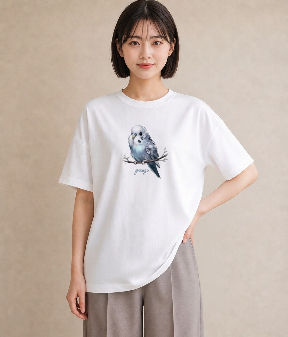 Tシャツ レディース 白文鳥 ペット 動物 イラスト きれいめカジュアル 在宅 公園 白T YMAZO
