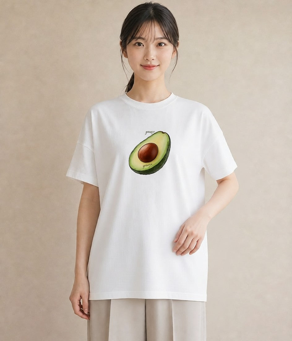 プリントTシャツ レディース アボカド 食べ物 フード イラスト ヴィンテージ風 クリスマス 旅行 白T YMAZO