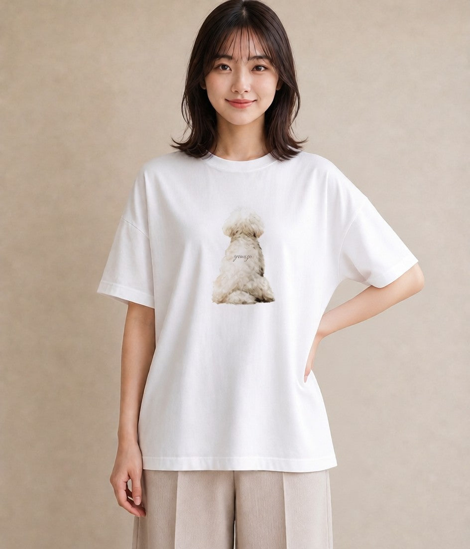 半袖Tシャツ レディース ビションフリーゼ 犬 いぬ イラスト ラフカジュアル 敬老の日 ホワイトデー 白T YMAZO